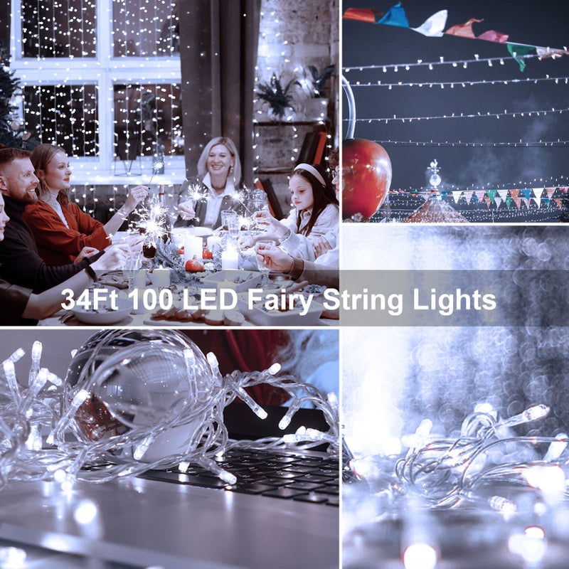 echosari LED String Lights, 100 LED Battery Operated Fairy Lights with Remote Dimmable Timer 8 Modes Christmas Lights for Outdoor Indoor Backyard Room Decoration (Cool White) - Image 3